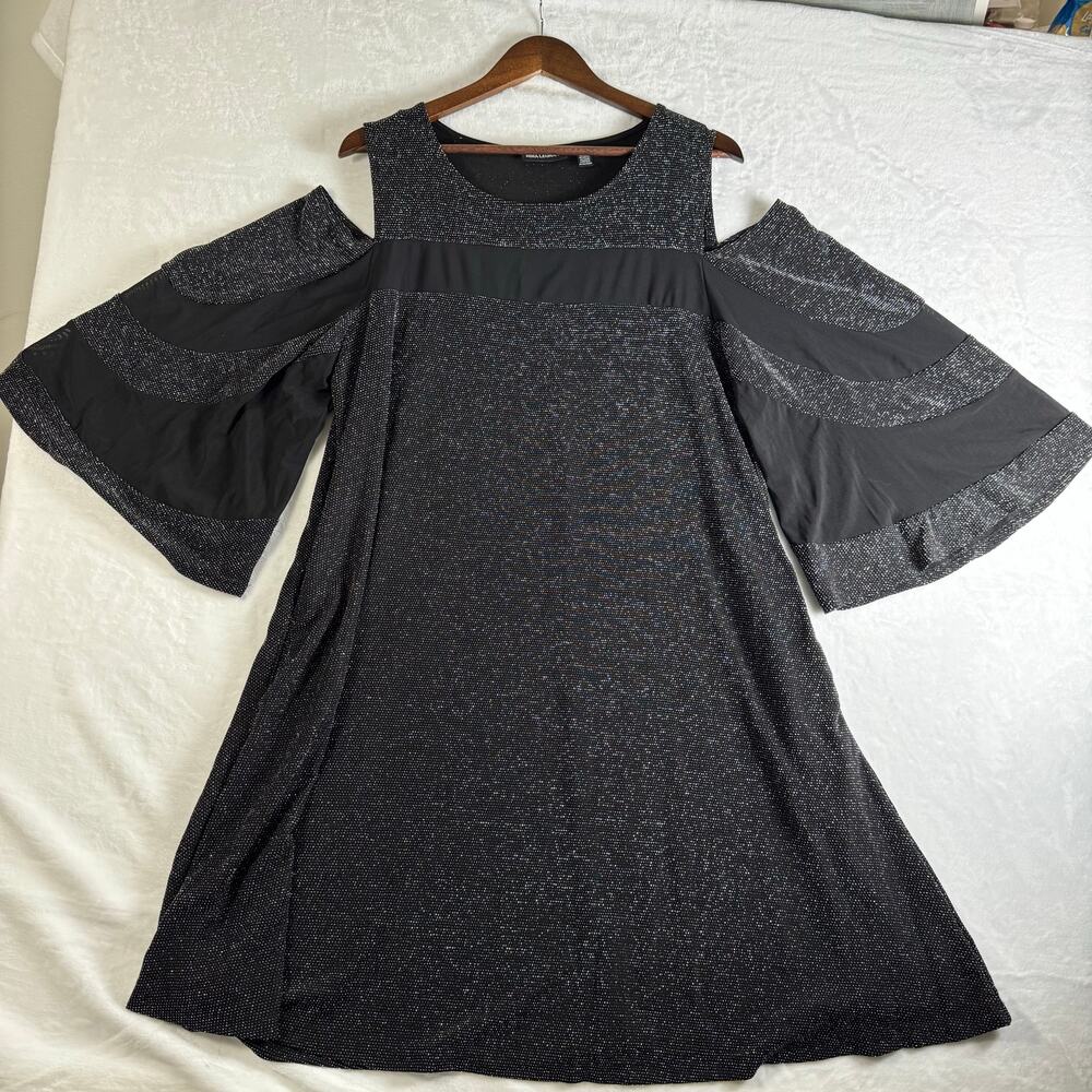 Nina Leonard Black Sparkle Cold-Shoulder Mini Dress